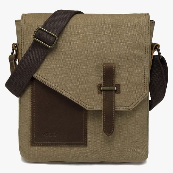 Messenger Bag,VASCHY Vintage Shoulder Bag Small Canvas Leather Lightweight Cross - Picture 1 of 10